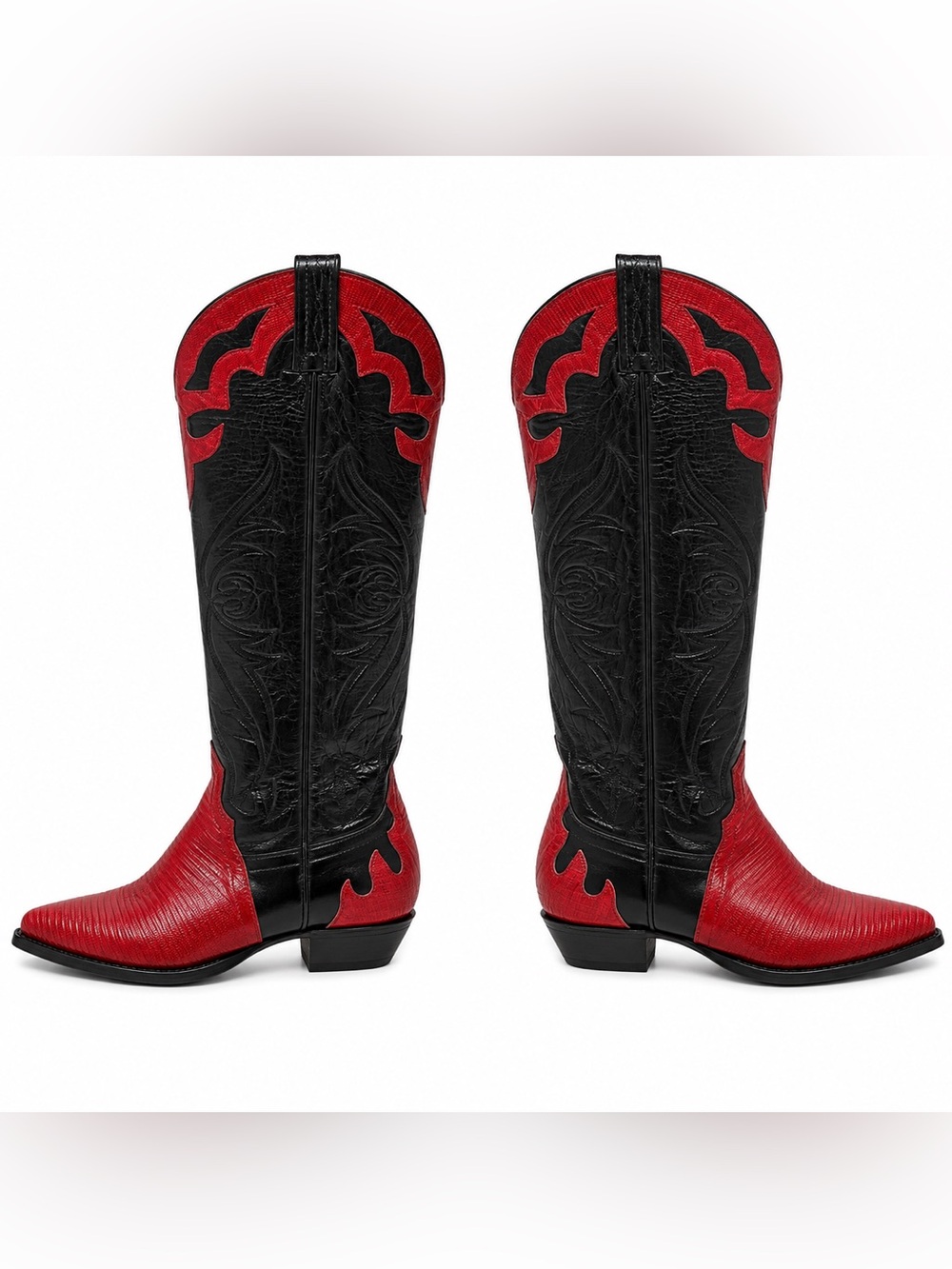 Vintage Tony Lama Black & Red Teju Lizard Firewalker Western Boots, Size 7M - Picture 4 of 9